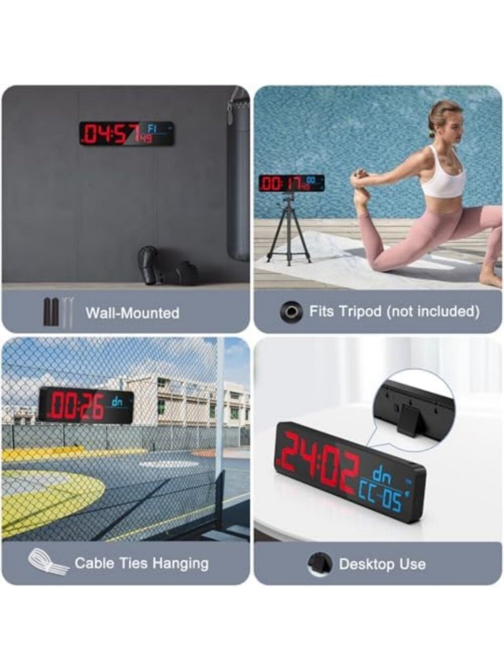 Large LED Gym Timer Clock - Digital Workout Countdown, Stopwatch, Remote - Picture 6 of 7